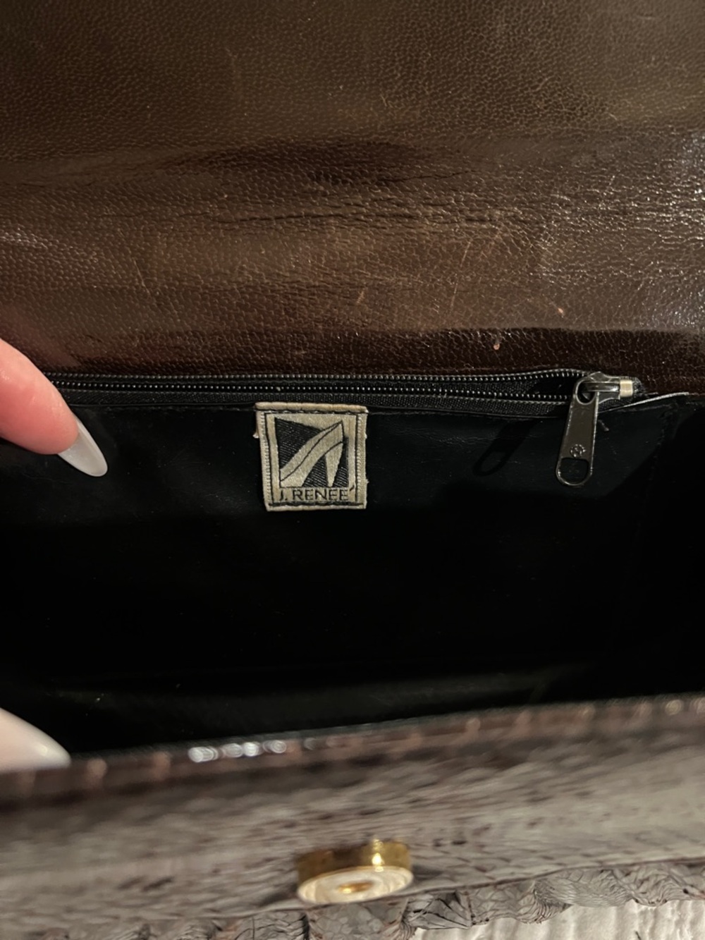 J.Renee snakeskin leather clutch, vintage  brown envelope style - Picture 6 of 7